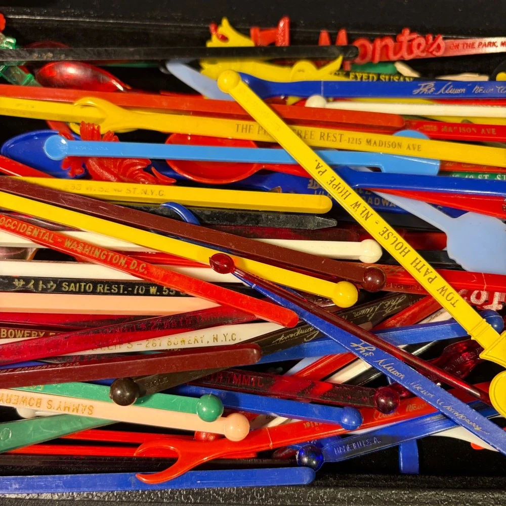 Vintage Plastic Swizzle Sticks Cocktail Stirrers Lot 14 Advertising Mid Century